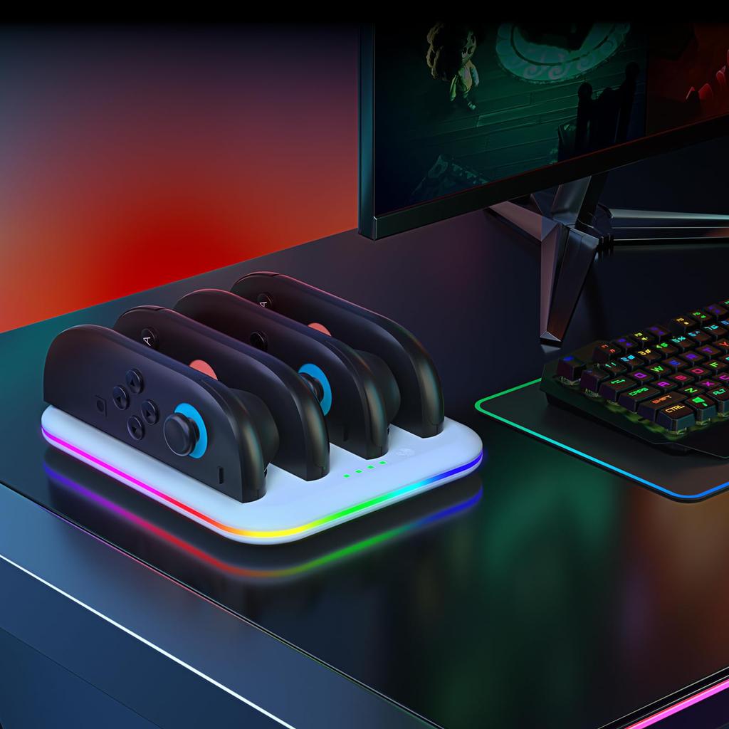 JOYTORN Switch 2 Controller Charging Fast Charging Dock for Nintendo Switch 2 RGB Lighting Magnetic Controller Charging Stand Station Dock, 4-in-1