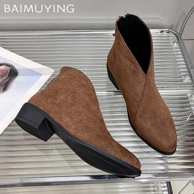 Замшевые массивные женские ботильоны с острым носком, ретро-зимние туфли на среднем каблуке 2025 года, классические туфли-лодочки в готическом стиле Botas De Mujer