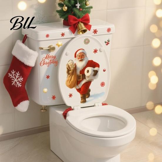 Funny Santa Claus Toilet Stickers Christmas Seat Decal, Waterproof PVC Bathroom Lid Decoration Decals for Holiday Home Decor, Removable Self Adhesive