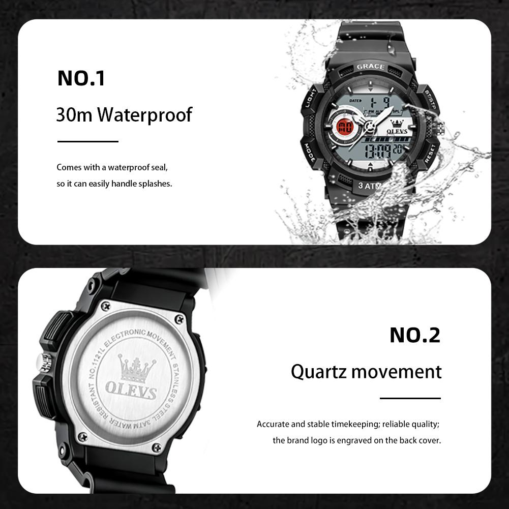 OLEVS New Electronic Quartz Watches Fashion Silicone Strap Unisex Wristwatches Alarm Stopwatch Sports Women's Men's Watches 1121