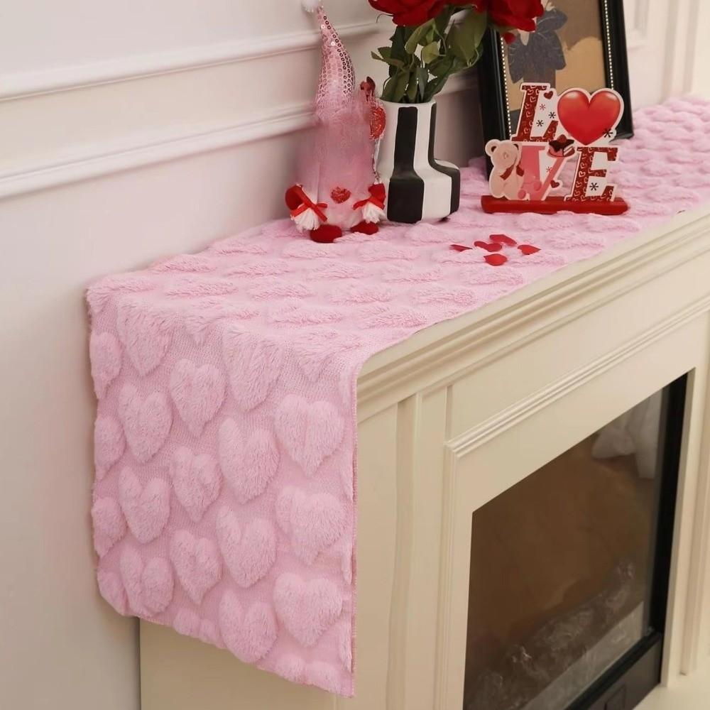 Thickened Love Heart Table Runner Fuzzy Dining Table Runner  Anniversary Party