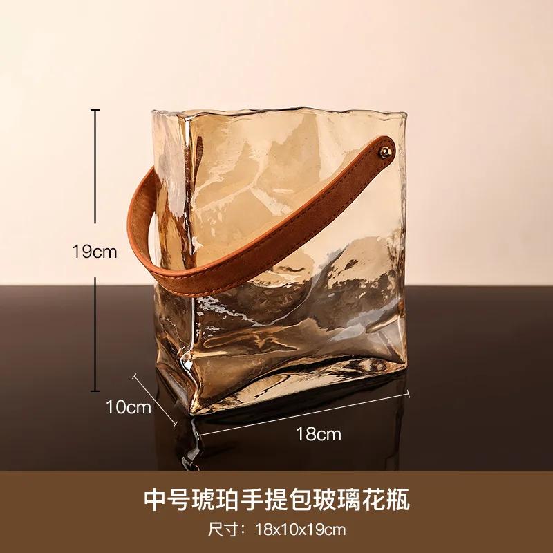 Creative Glass Vase Bag Shape Leather Handbag Terrarium Transparent Hydroponics Flower Pot Home Decoration Accessories
