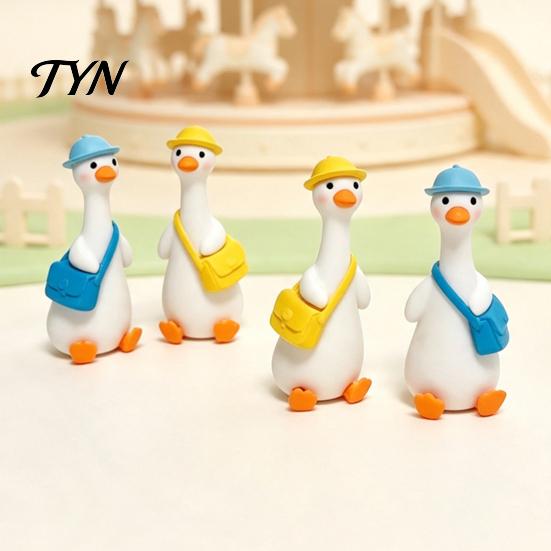 Car Dashboard Decorations 4Pcs Mini Goose Figurines, Miniature Geese Statues with Hat & Bag, Tiny Resin Animal Desk Accessories for Office