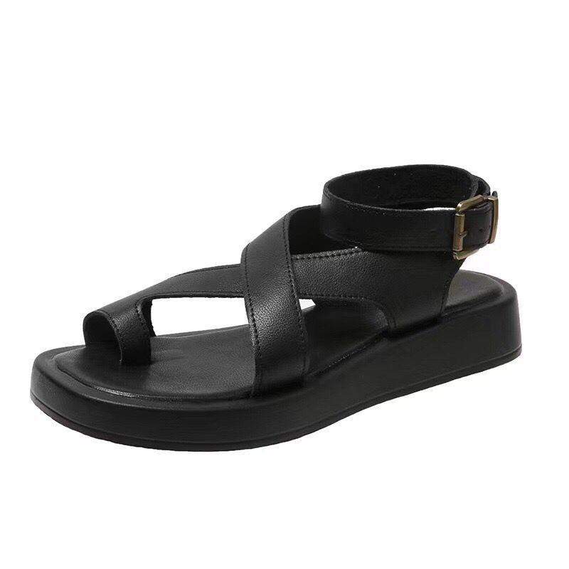 Flat-soled Sandals Women's Spring and Summer New Large-size Set Toe Thick-soled Casual Anklet Buckle with Beach Sandals