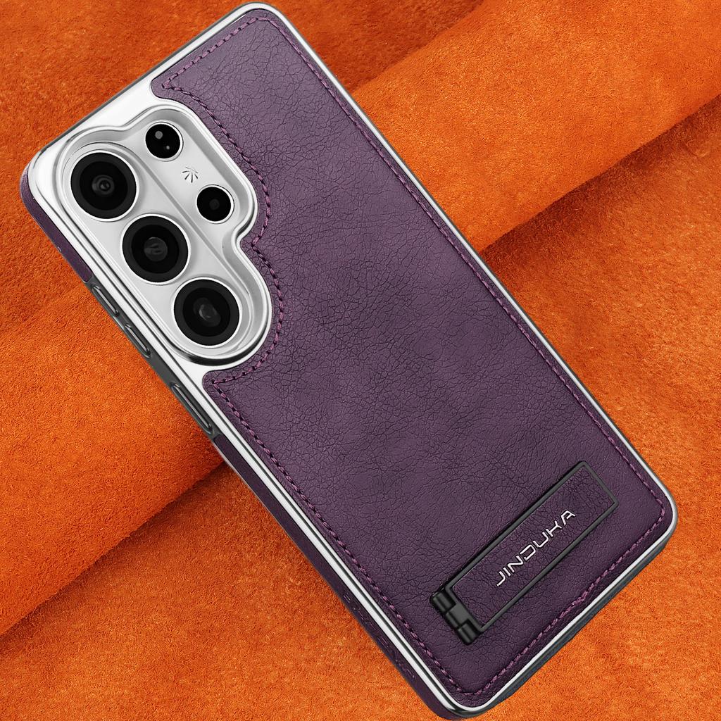Premium Vintage Leather Case for Samsung Galaxy S26 Ultra S25+Plus S24 with Kickstand Holder Business Stylish Plating Frame