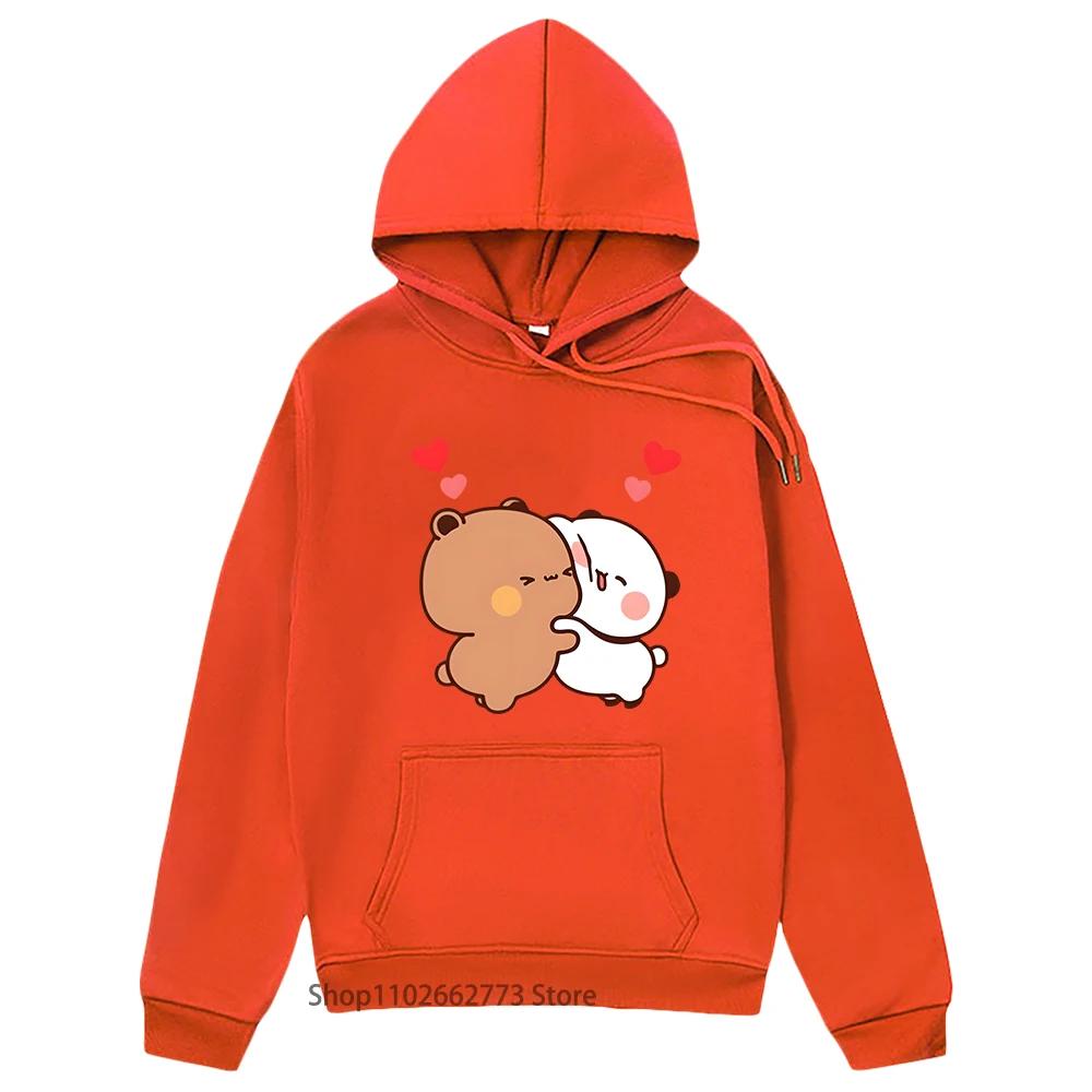 Толстовки с капюшоном для пар с пандой и коричневым медведем для девочек-подростков Kawaii Graphic Bubu Dudu Sweatshirt Women Men Cartoon Clothes