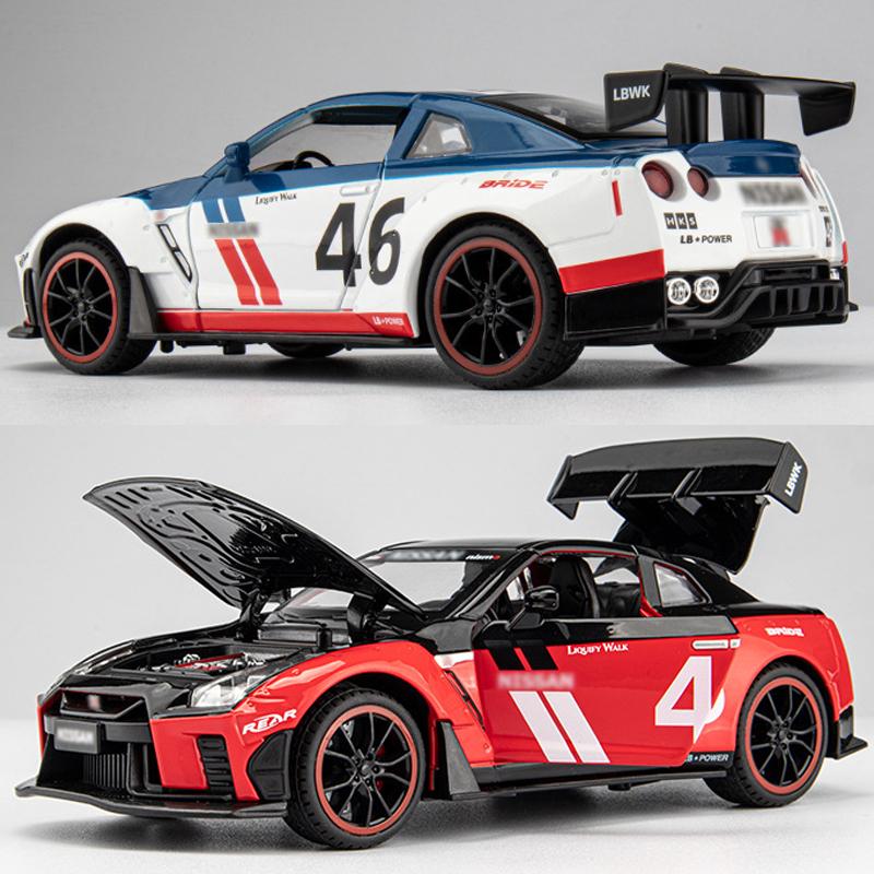 Масштаб 1/24 Nissan GTR, литая под давлением модель автомобиля, игрушечный автомобиль с откатным механизмом, звуком и светом для детей, коллекция подарков для мальчиков и девочек