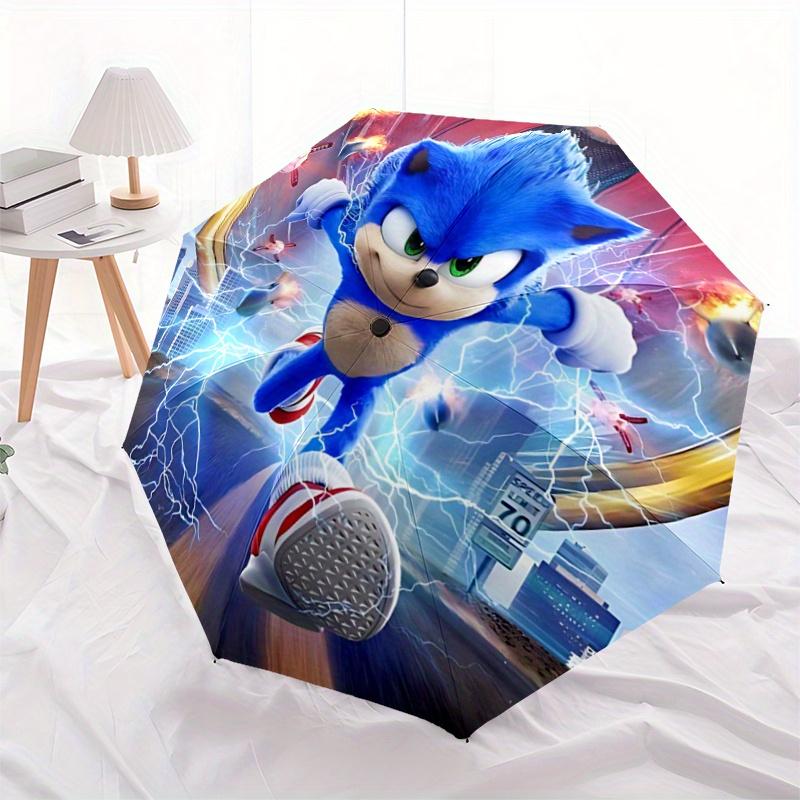 1pc Sonic the Hedgehog Automatic Folding Umbrella - Portable 3-Fold Design with 8-Bone Iron Frame, Outdoor, for Fans, Travelers, Daily Use, Gift