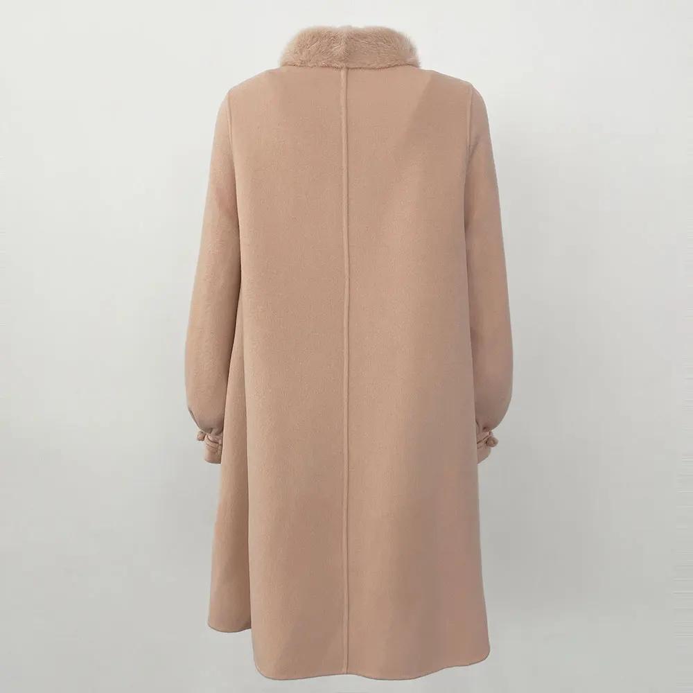 OFTBUY Autumn Winter Jacket Natural Real Mink Fur Collar Long Thick Warm Wool Blends Coat Women Outerwear Streetwear Chinese