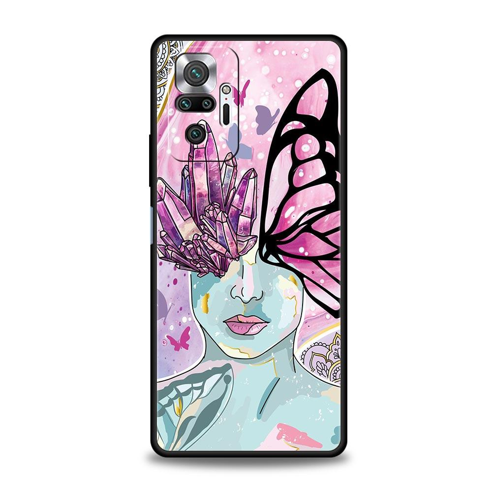 Чехол для телефона TPU для Xiaomi Redmi Note 10 11 9 8 Pro 9S 7 8T 9T 9A 8A 9C K50 K40 игровой чехол Paris Art синяя бабочка девушка цветок