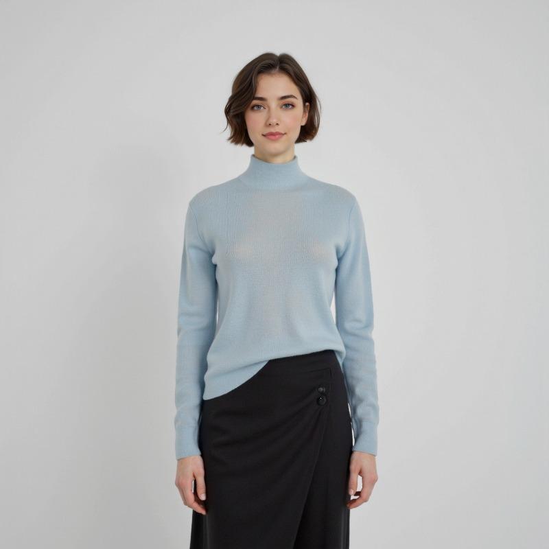 Fluffy and Light, Semi-turtleneck Slim-fitting Versatile Inner Wool Sweater, Women's Fashion Temperament Full Wool Bottoming Shirt