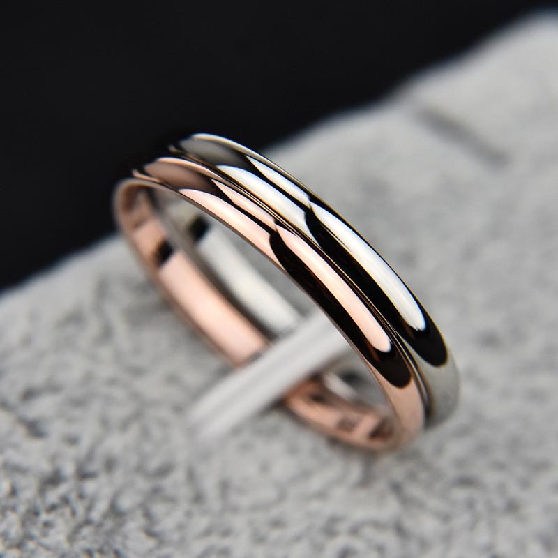 Titanium Steel Smooth Wedding Engagement Bands Rose Gold Color Couple Rings Jewelry