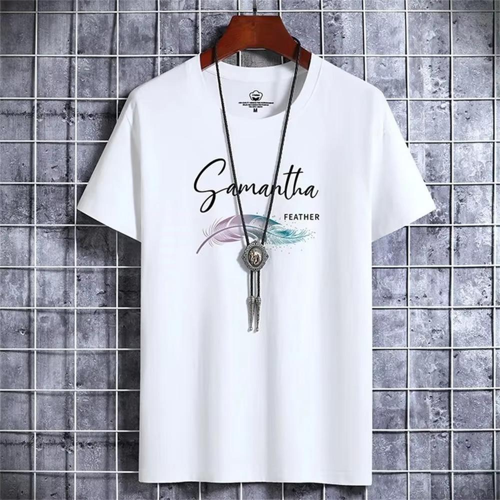 Men's 100% Pure Cotton Summer Loose and Comfortable Casual Shopping Fashion Print Large Round Neck Short Sleeved T-shirt Top