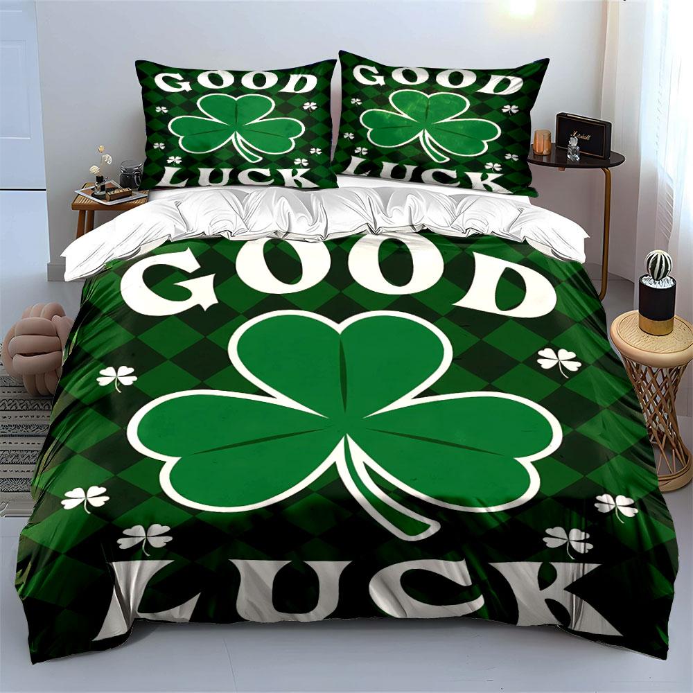 Green Shamrock Good Luck Set Bedding Duvet Cover Set Duvet Cover Pillowcases (1 * Duvet Cover 2 * Pillowcases, without duvet insert)