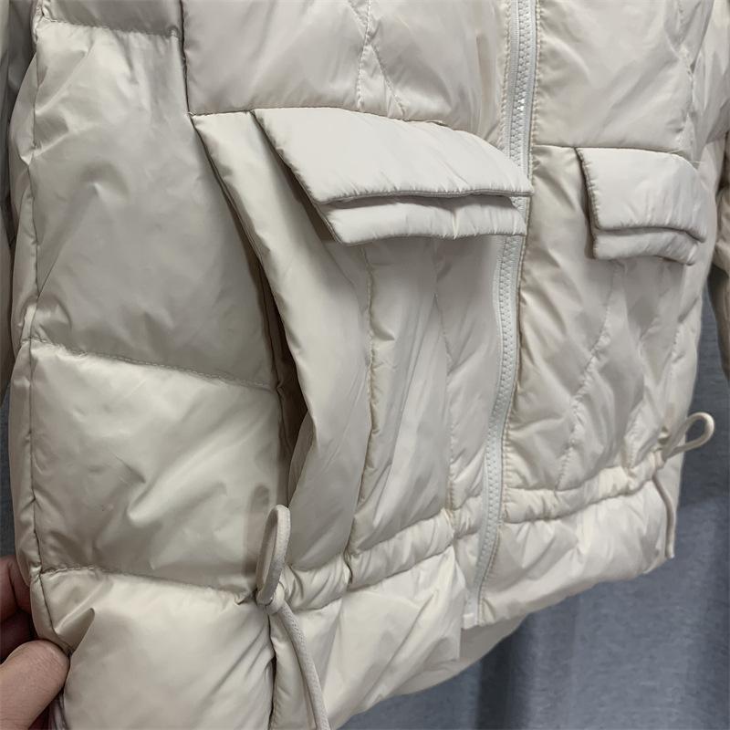 Женская осенне-зимняя куртка на белом утином пуху, стеганая парка с коротким воротником-стойкой и карманом, свободная тонкая однотонная куртка