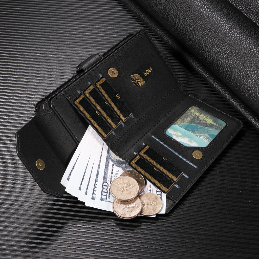 For Samsung Galaxy S25 FE Case with Multi-Card Holder and Strap PU Leather Phone Cover Stand