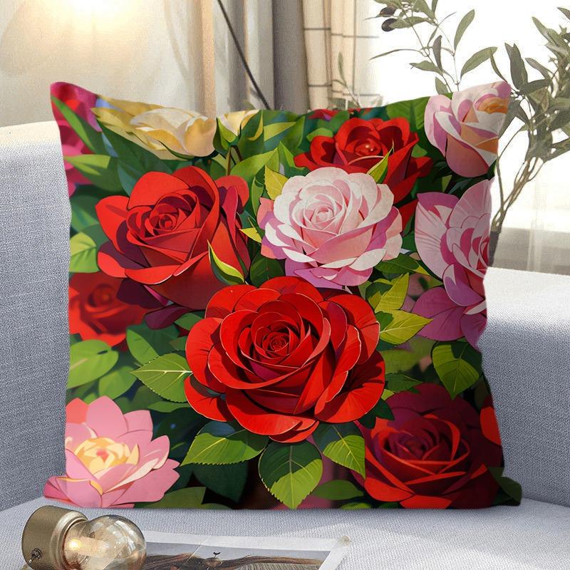 Декоративная наволочка с рисунком розы для гостиной, спальни, квадратная наволочка с подушкой