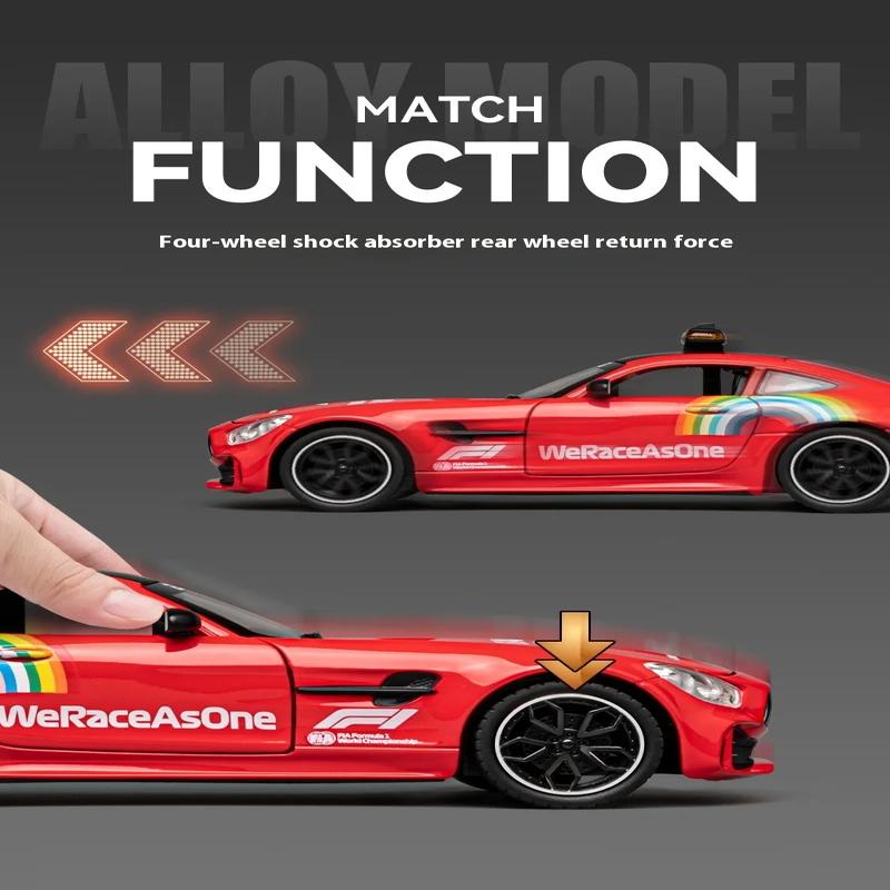 1:24-масштабная модель автомобиля безопасности AMG F1 Racing Safety Car из сплава с фарами, подходящая для любителей гонок, для коллекционирования подарков детям и мальчикам