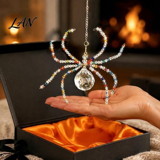 Holiday Ornament for Christmas Halloween Spider Hanging Ornament, Faux Crystal Beaded Pendant Tree Party Supplies Window And Wall Sparkling