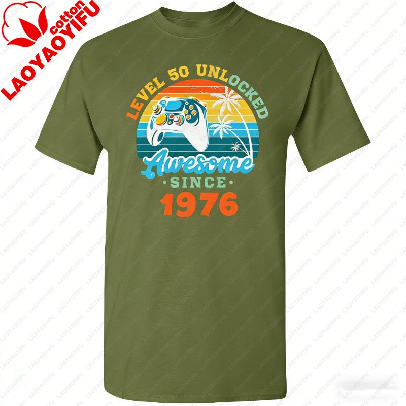 Level 50 Unlocked Awesome Since 1976 or Any Custom Year Fifty Years Old 50th Birthday Gamer Funny Tee Unisex Adult TShirts