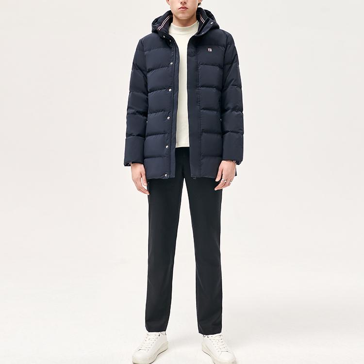 Fila Спортивная теплая пуховая куртка средней длины с капюшоном для мужчин, верхняя одежда, легендарно-синяя F11M141914F-NV