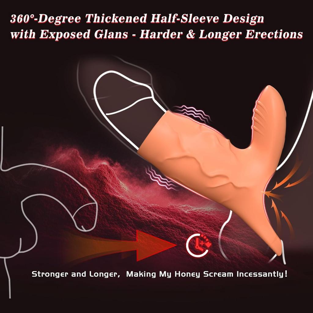 Вибратор-насадка на пенис 2-в-1 со стимулятором клитора Мужское вибрирующее кольцо на пенис Вибратор-экстендер для стимуляции точки G Взрослая секс-игрушка