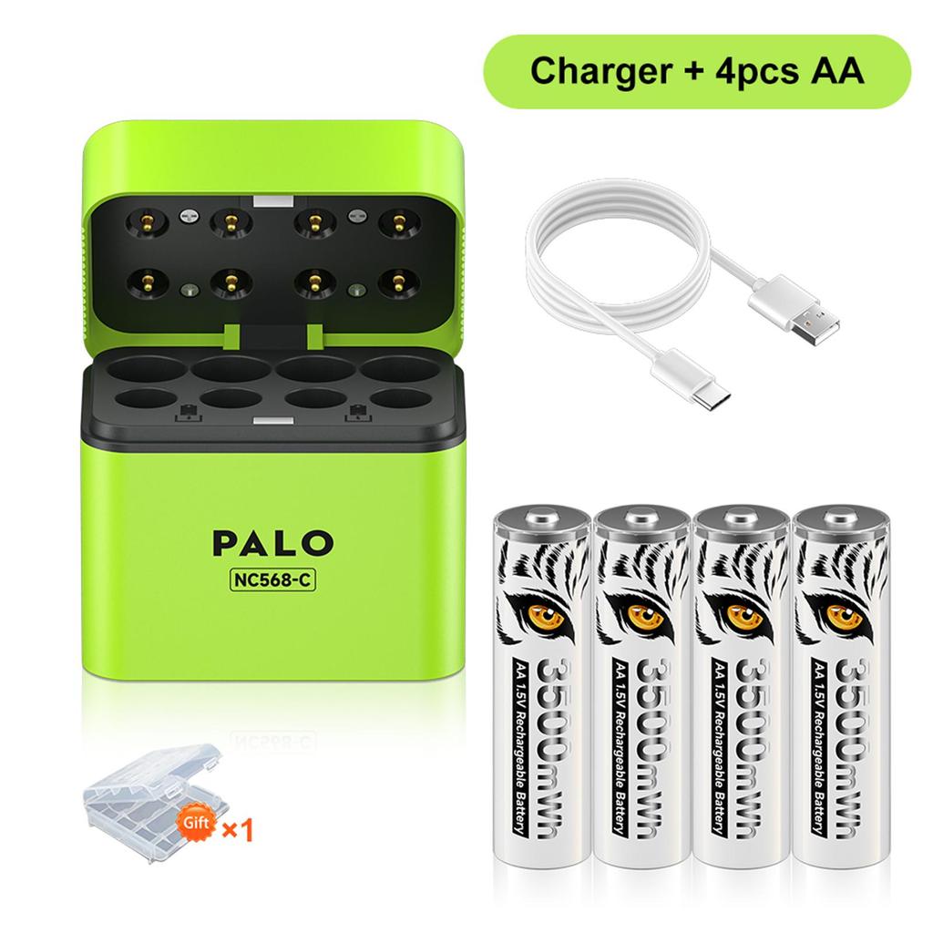 PALO 1,5 В AA 3500 мВтч Аккумулятор AAA 1300 мВтч Литий-ионные аккумуляторы с 8-слотовым быстрым интеллектуальным зарядным устройством