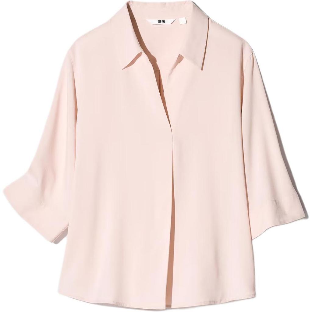 Uniqlo Однотонная свободная рубашка с рукавом три четверти для женщин 479073-10