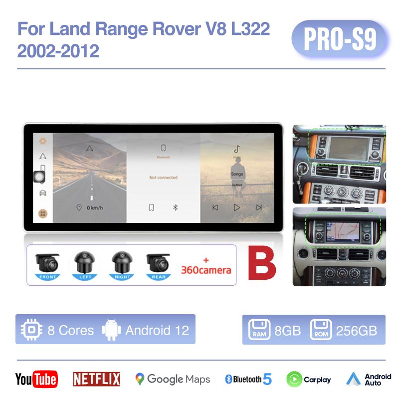 Автомобильный мультимедийный видеоплеер 12.3" для Land Rover Range Rover Vogue V8 L322 2002-2012 GPS-навигация Android12 8+256G CarPlay 4G