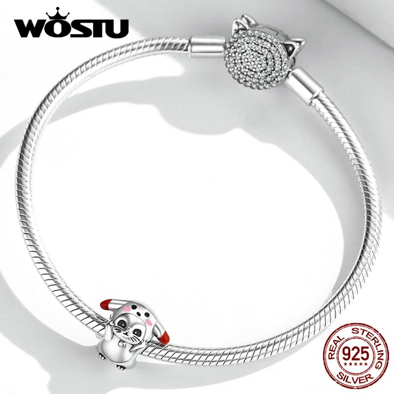 WOSTU Бусины из стерлингового серебра 925 пробы с изображением животных, подвеска в виде милого кота, подходит для оригинального браслета, ожерелья, ювелирные изделия своими руками