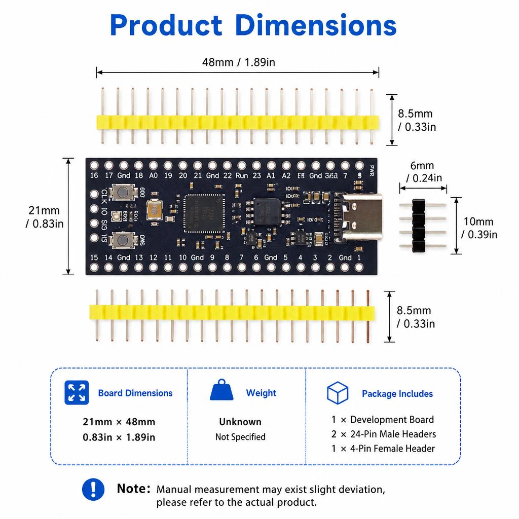 RP2350A Core Development Board 128Mbit 16MB Dual Core Processor with Pin Headers for Raspberry Pi Pico