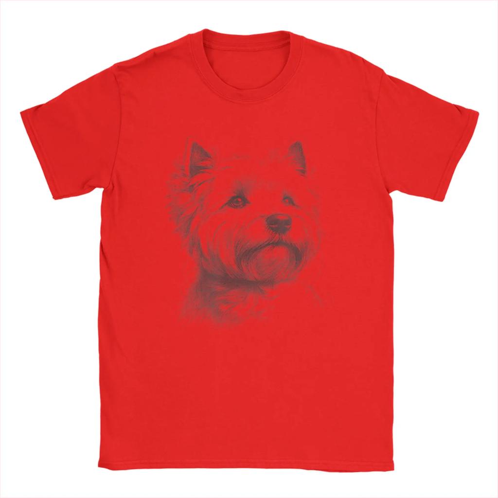 West Highland Terrier Drawing Westie Face T Shirts Unisex Pure Cotton Crewneck Oversize Clothes Short Sleeve Tops