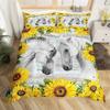 3D Horse Duvet Cover King Queen Size Yellow Sunflower Bedding Collection Floral Animal Theme Quilt Cover Wildlife Soft Comforter Cover