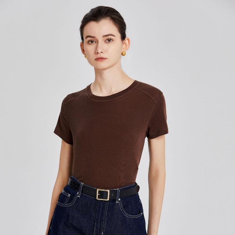 Женская ацетатная тенсельная футболка Slim T-shirt Hundred Fashionable Tops Soft Skin Friendly Slash с короткими рукавами