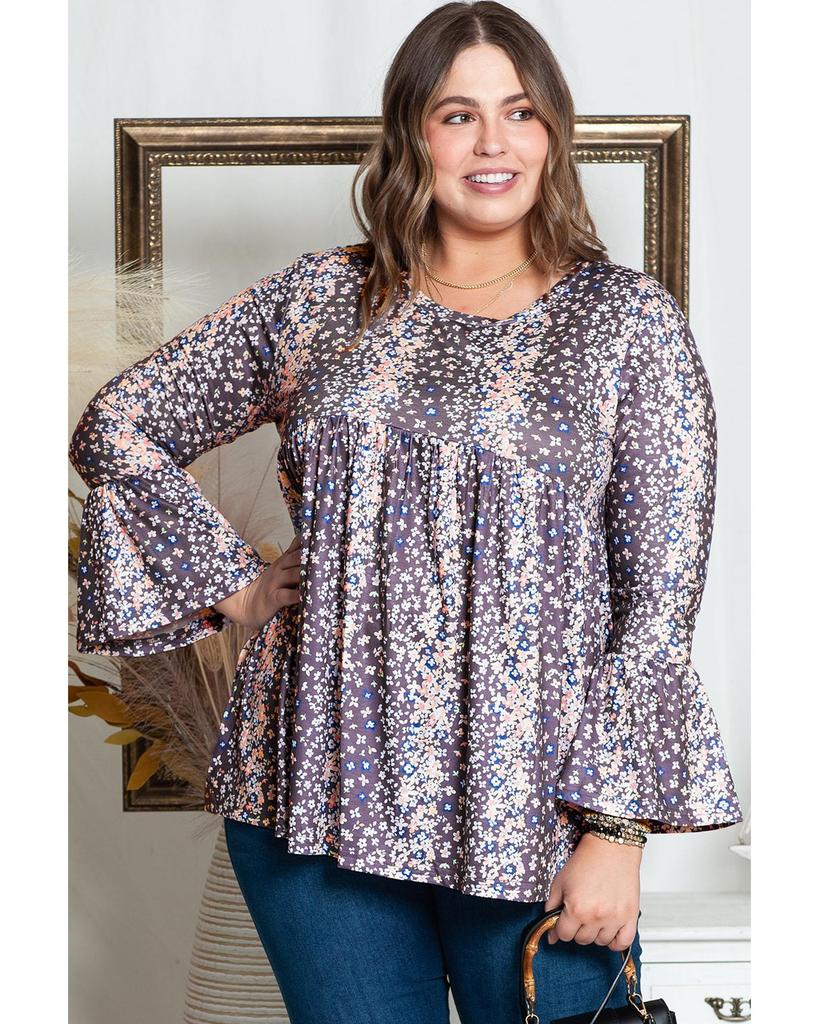 Azura Exchange Блуза Babydoll с цветочным принтом и круглым вырезом больших размеров