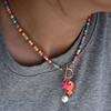 Bohemian Sea-Inspired Ceramic Fish & Starfish Pendant Necklace with 4mm Synthetic Turquoise Beads,  Lightweight Beach Jewelry