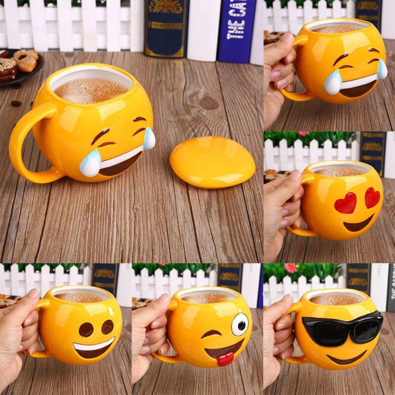 Мультяшная керамическая кружка-эмодзи с улыбающимся лицом и крышкой для офисного использования