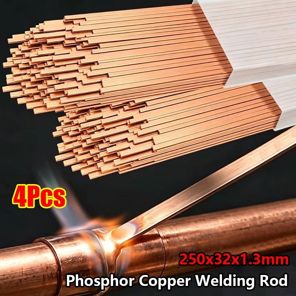 4Pcs 250mm Flat Copper Electrode Brazing Soldering Rod for Air Conditioner and Copper Tube Welding
