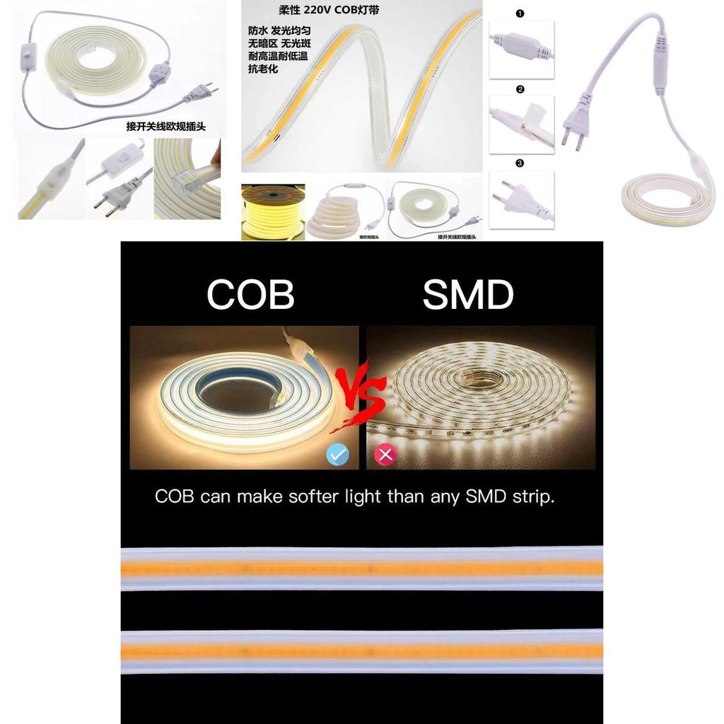 Прозрачная COB светодиодная лента 220v 110v 288 светодиодов 360 светодиодов Гибкая Домашнее украшение Водонепроницаемая