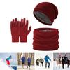 Yousheng 3 Pcs/Set Unisex Winter Hat Scarf Gloves Set Thick Knitted Ear Protection Cap Gloves Stretchy Windproof Winter Outdoor Cycling Dome Beanie