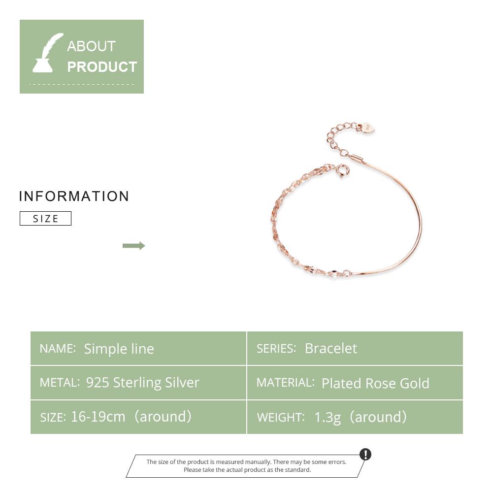 BAMOER Basic Rose Gold Color Silver Bracelet Cable Box Chain Lobster Lock Bracelets Sterling Silver
