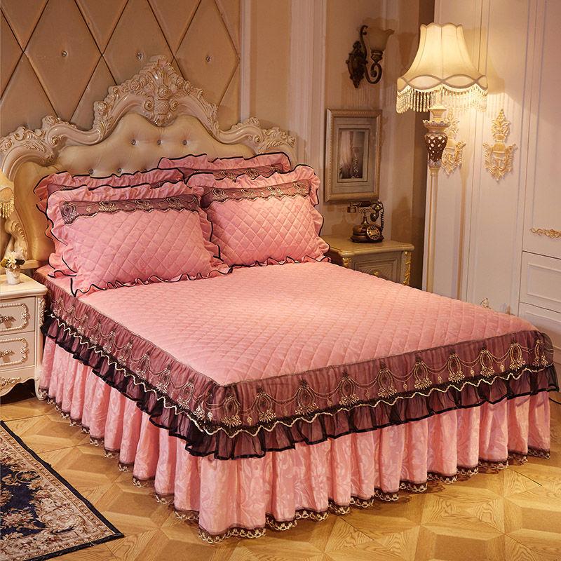 Европейский стиль, зимний теплый бархатный подзор для кровати, цельный стеганый толстый короткий плюшевый покрывало, однотонное модное покрывало, простыня