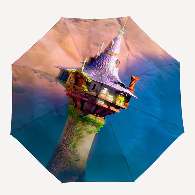 Castle Themed Travel Umbrella-8 Ribs Automatic Opening and Closing, Portable Folding Design, Compact and Stylish Umbrella Suitable for Outdo