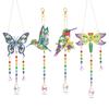4Pcs Diamond Painting Wind Chime Keychain Hummingbird Dragonfly Butterfly Rhinestone Suncatcher Art Pendant Garden Hanging Decor