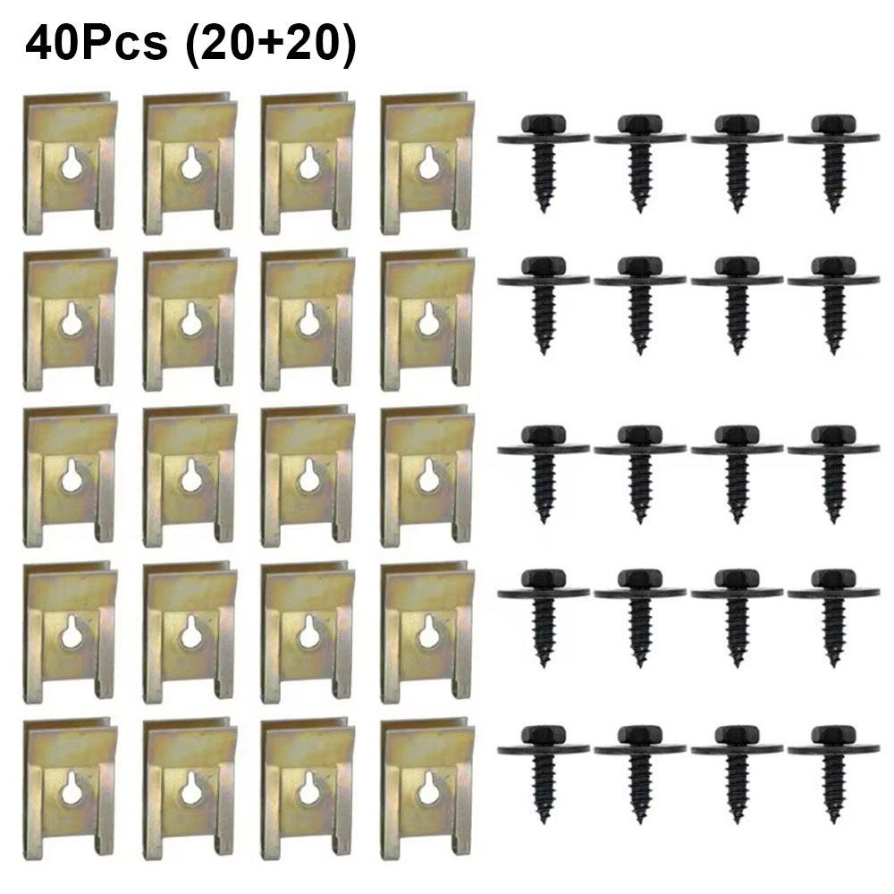 20/40/60Pcs with Screw Tapping Fastener Clip U-Type Nut/Screw Washers Durable Car Metal Screws