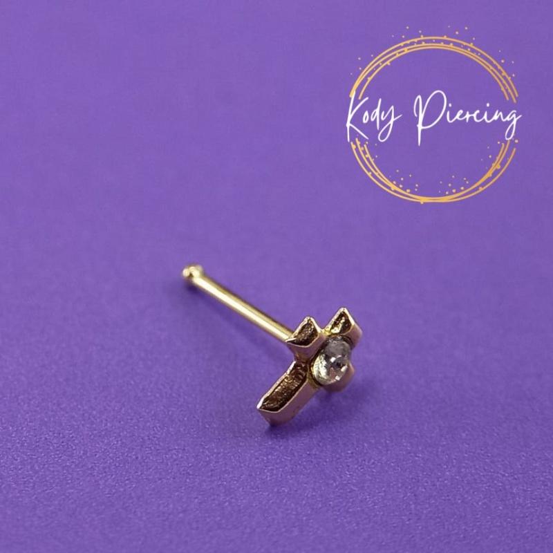 KODY PIERCING Булавка для носа с крестообразным шариком из 9-каратного золота, украшенная драгоценными камнями - качественный пирсинг