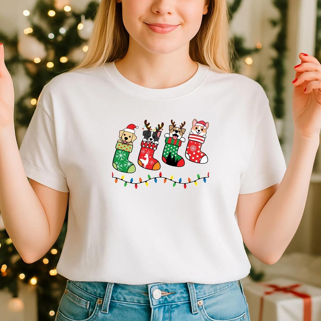 2025 Christmas unisex tshirt,Night before Christmas Family ,Puppy Stocking (CH)