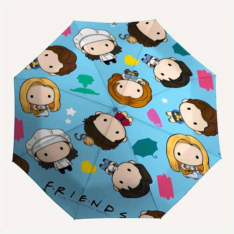 Friends Automatic Opening and Closing Cartoon Umbrella - Lightweight 3-Fold Design, Suitable for Fans, Travel, Daily Use - Official Product,