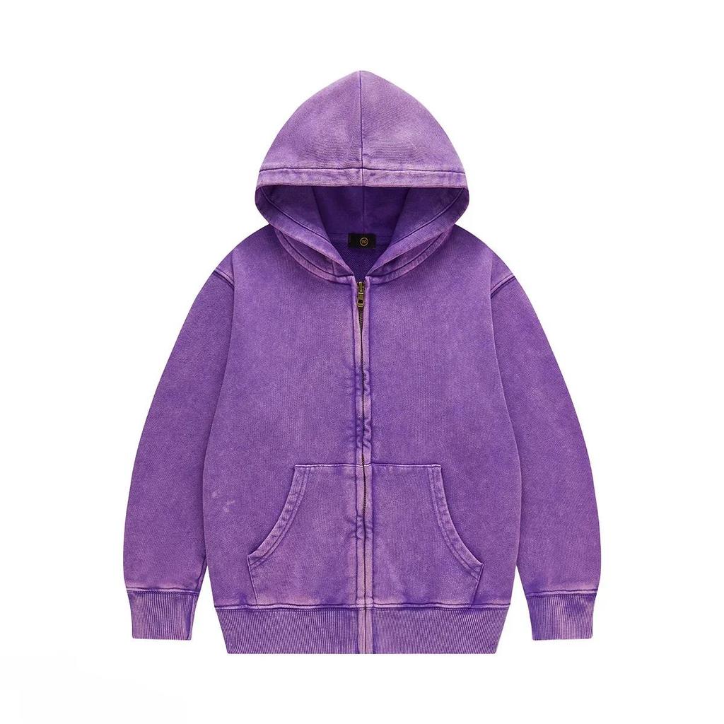 Детская верхняя одежда 2025 Осень Модные Крутые 350г махровый хлопок Винтажные толстовки на молнии Мальчики Девочки Повседневные Спортивные топы Детская одежда