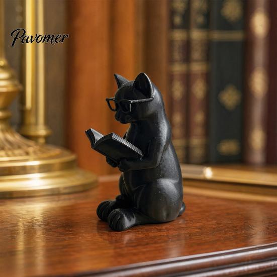 3D-печатная фигурка кота, Читающая фигурка, Декоративное украшение с утяжеленным противоскользящим основанием, С очками, Интеллектуальная статуэтка, Для стола, книжной полки
